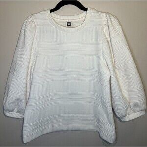 Anne Klein Ivory Women's Puff Sleeve Pullover Sweater with textured knit SIZE M